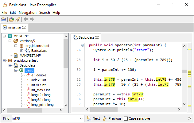 JD-GUI interface showing decompiled Java bytecode