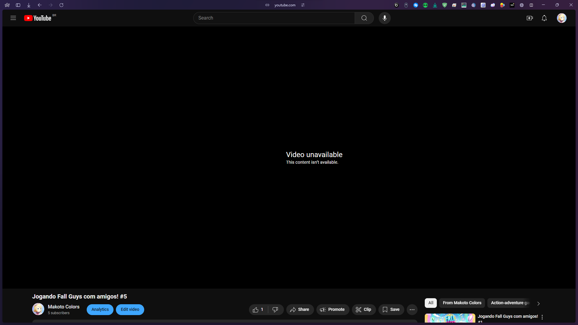 YouTube This content isn't available error message on desktop browser