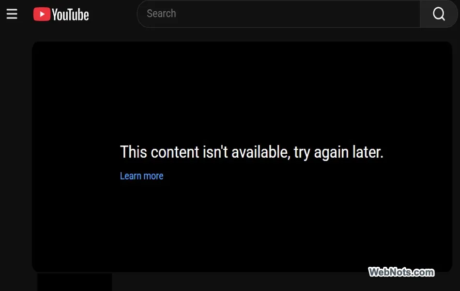 YouTube content not available error message on screen