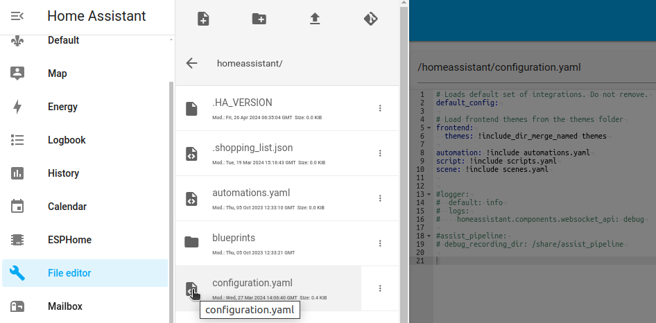 Home Assistant File Editor Interface