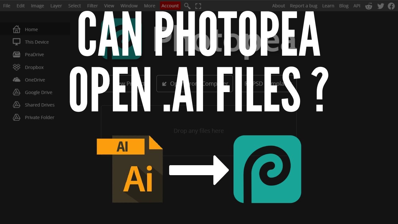 Interface showing how to open Adobe Illustrator files in Photopea