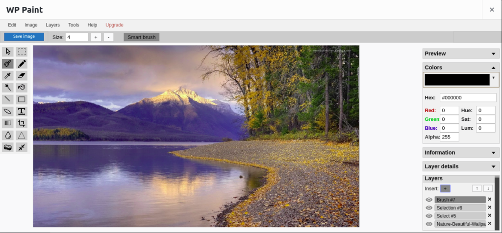 WP Paint interface showing layer support in WordPress