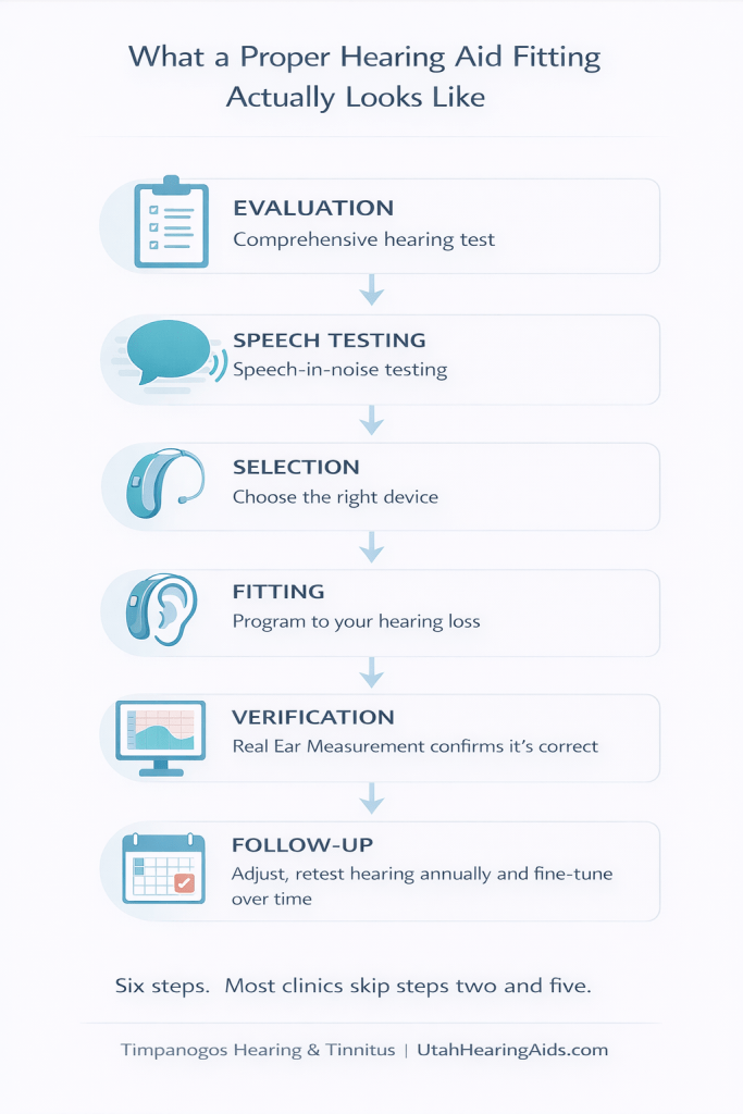 Diagram showing the proper hearing aid fitting and insertion process