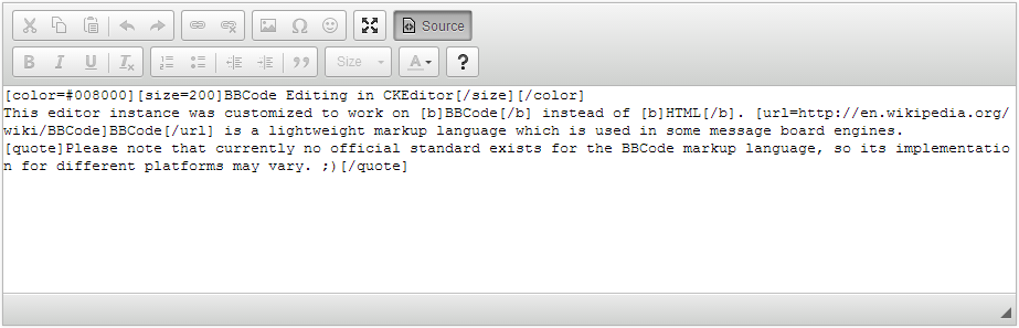 Standard BBCode editor interface with toolbar and preview