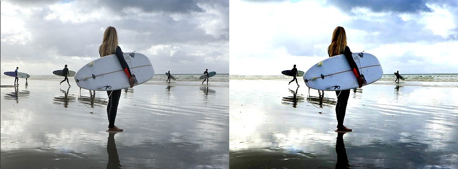 Example of contrast adjustment on a photo showing tonal separation