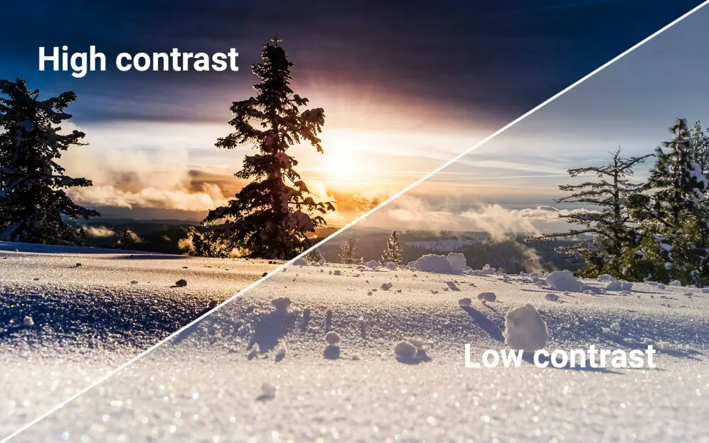 Comparison of a flat image versus one with professional contrast levels