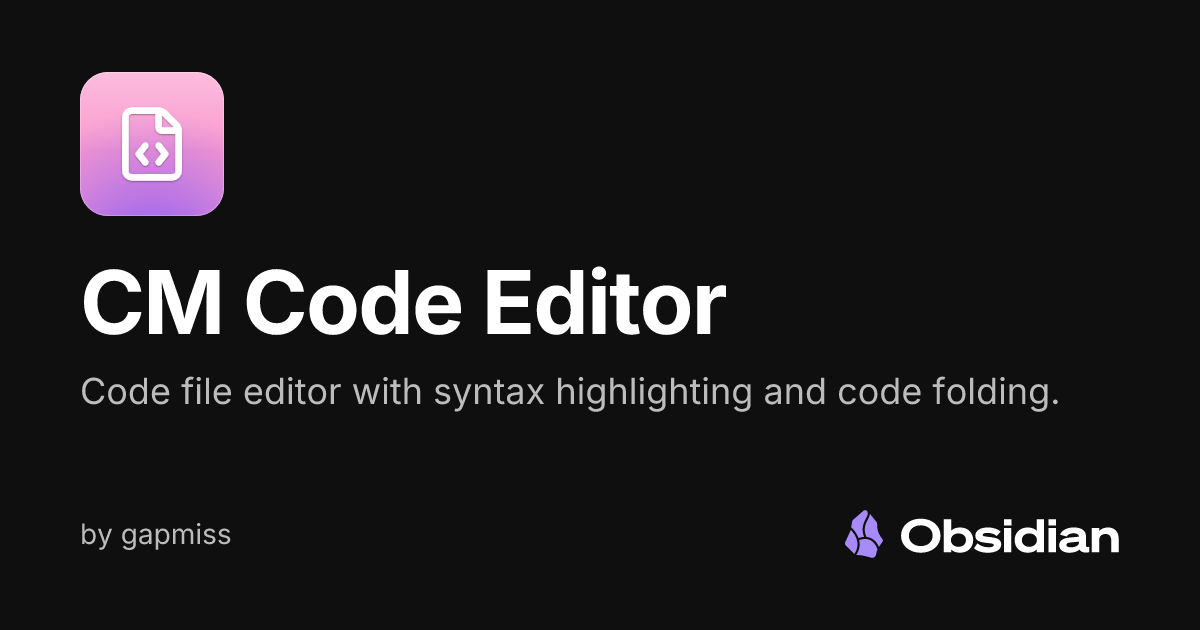 Obsidian CM Code Editor plugin interface showing syntax highlighting