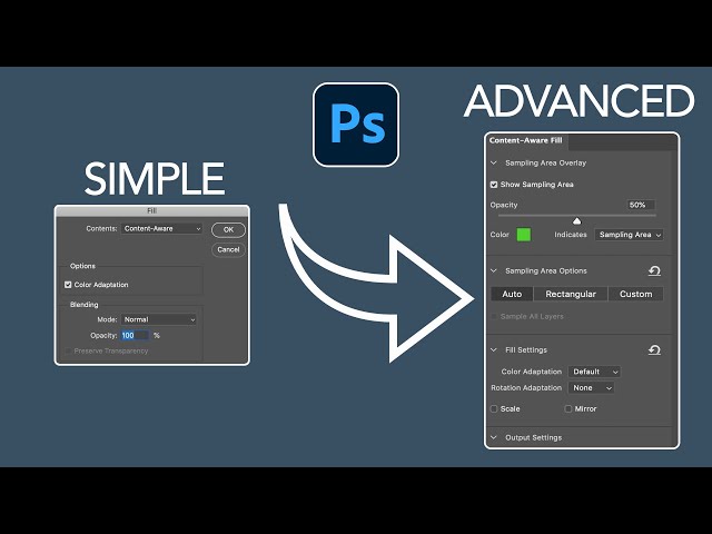 Comparison of two ways to use content aware fill in Photoshop