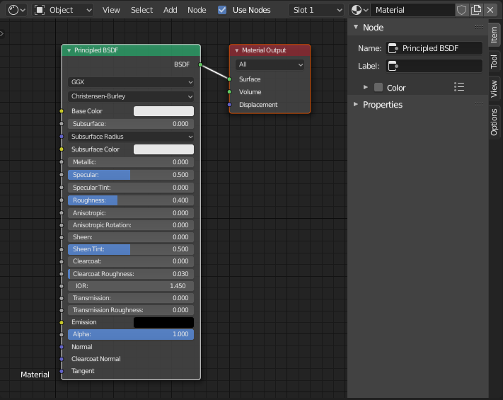 The main interface of the Blender Shader Editor showing nodes and sockets