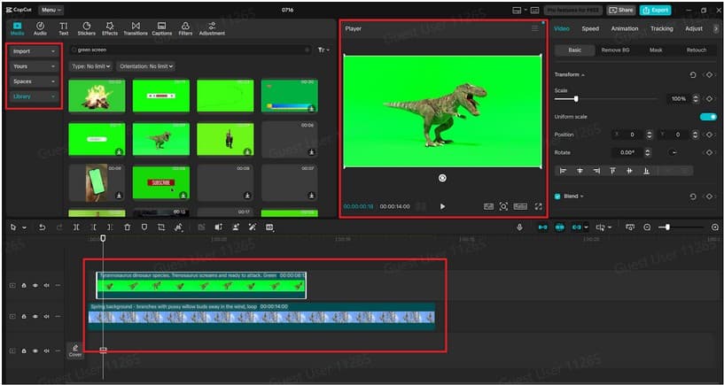 CapCut PC interface showing the Cutout and Chroma Key settings panel