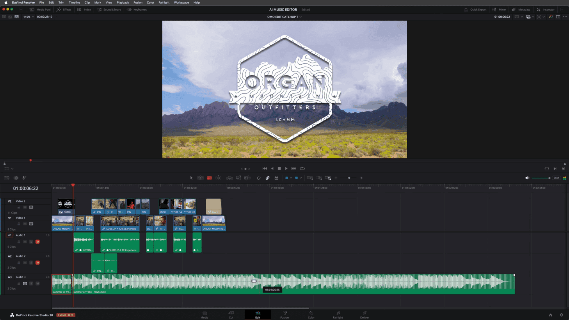 DaVinci Resolve AI Music Editor interface in the Inspector panel