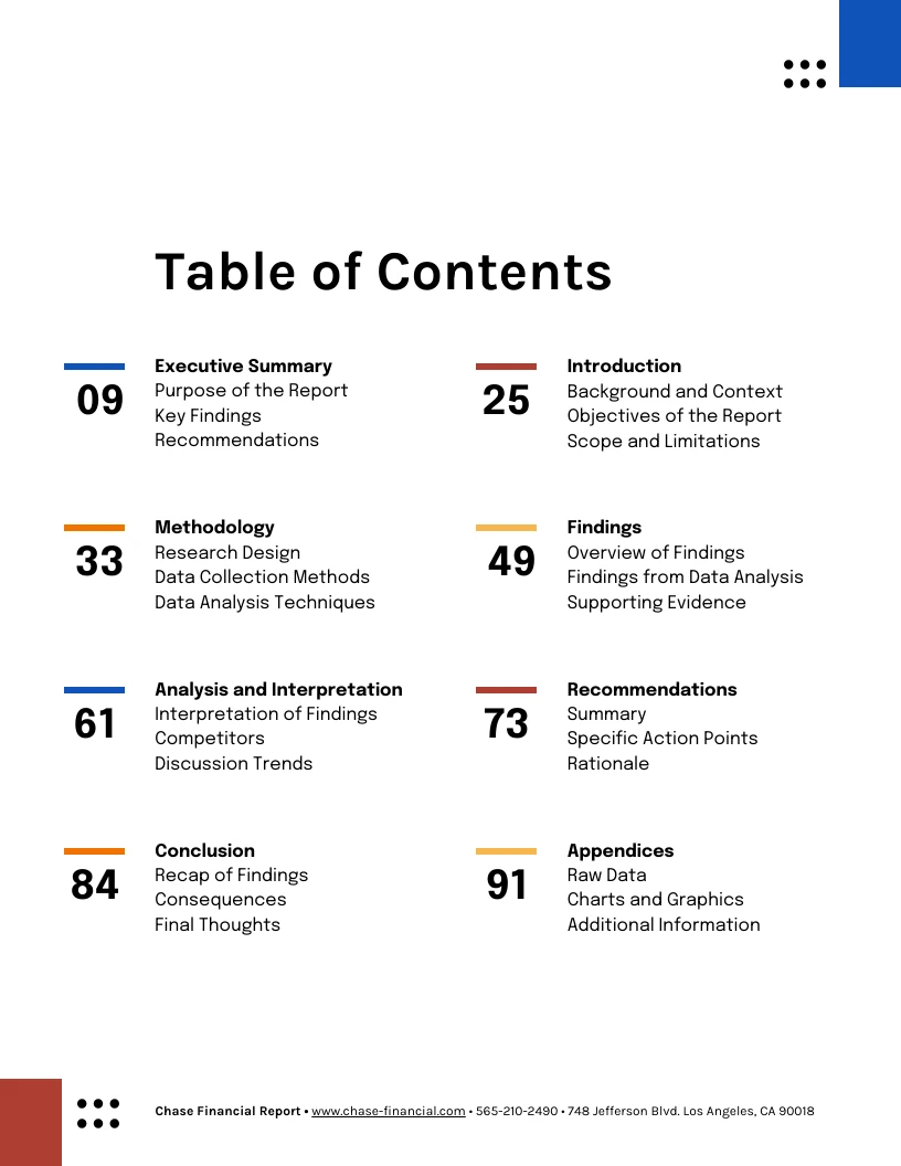 Example of a structured table of contents design