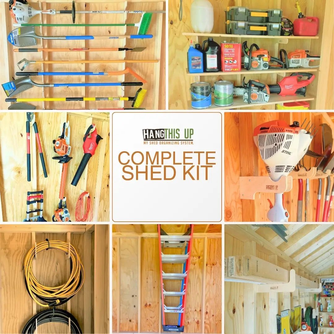 Stud mounted tool organization system in a wood shed