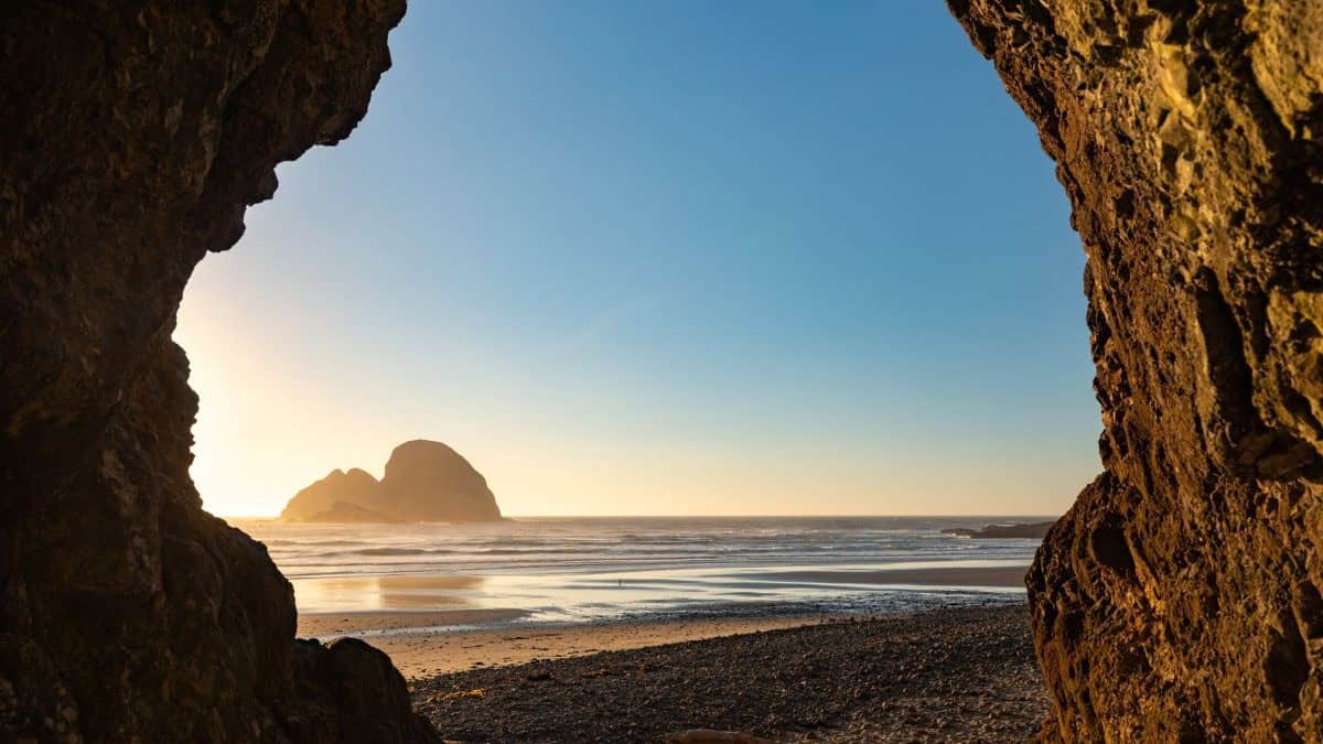 The rocky entrance to the Oceanside beach tunnel at low tide