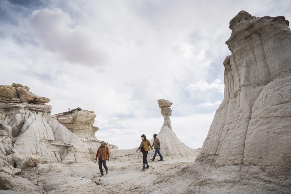 The Cracked Eggs formation in Bisti Badlands showing oval rocks that look like hatching eggs