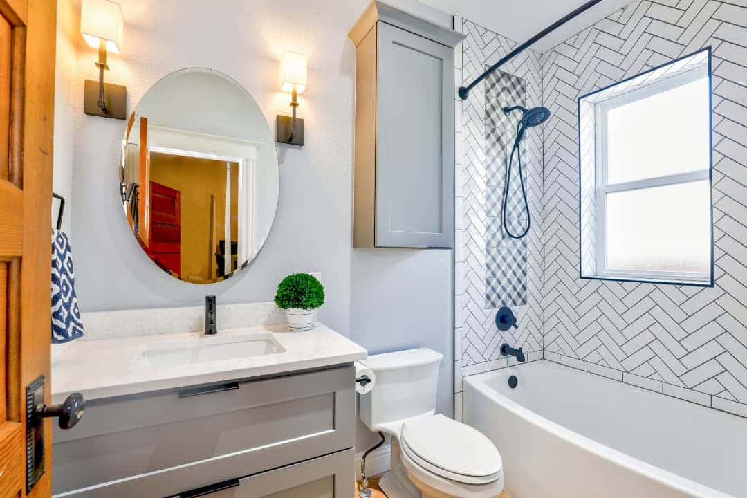 Modern bathroom remodel in Oconomowoc with walk-in tile shower