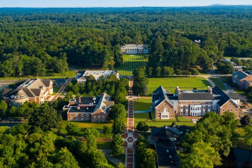Aerial view of Stonehill College campus Easton MA