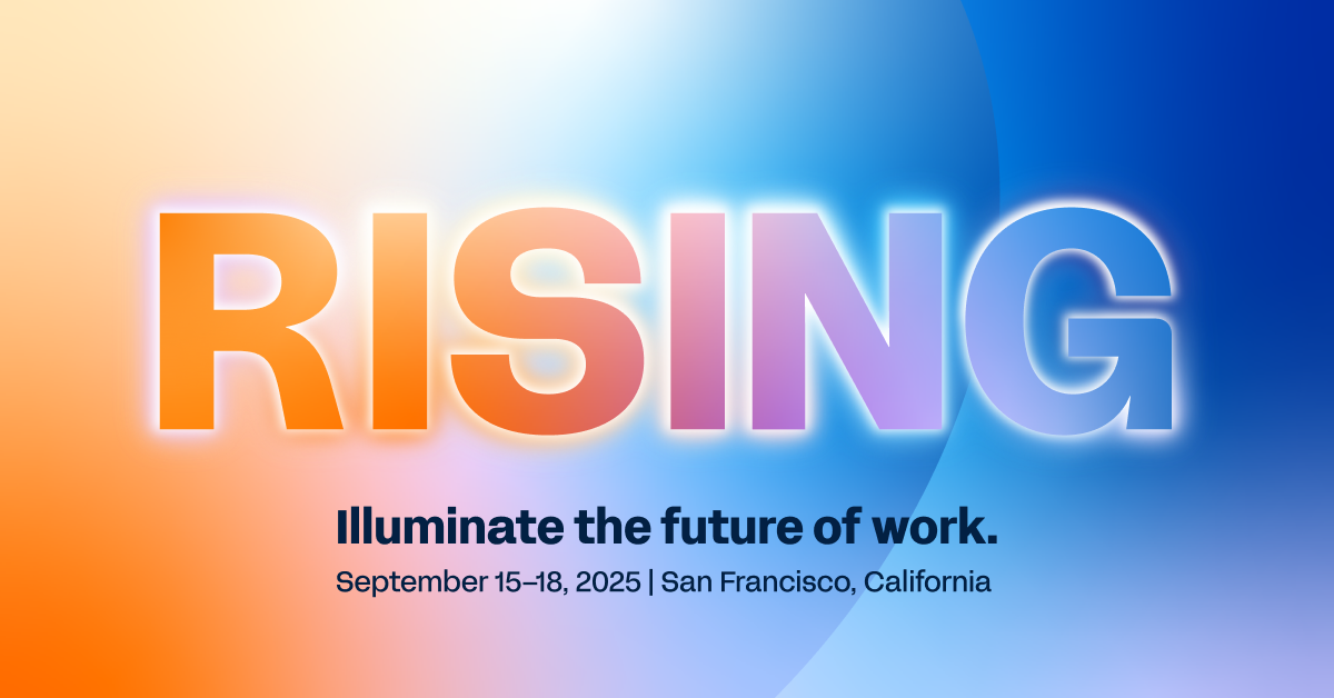 Workday Rising 2025 session catalog and event theme visual