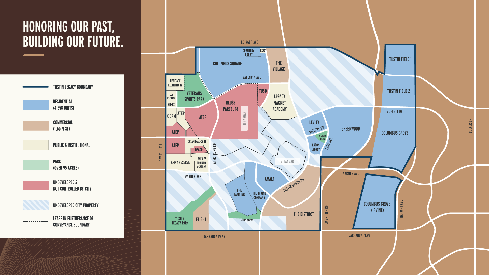 Aerial view of Tustin Legacy development and surrounding infrastructure