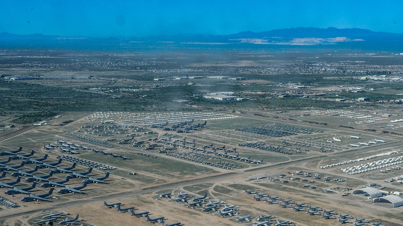 Aerial view of Davis-Monthan Air Force Base housing and facilities