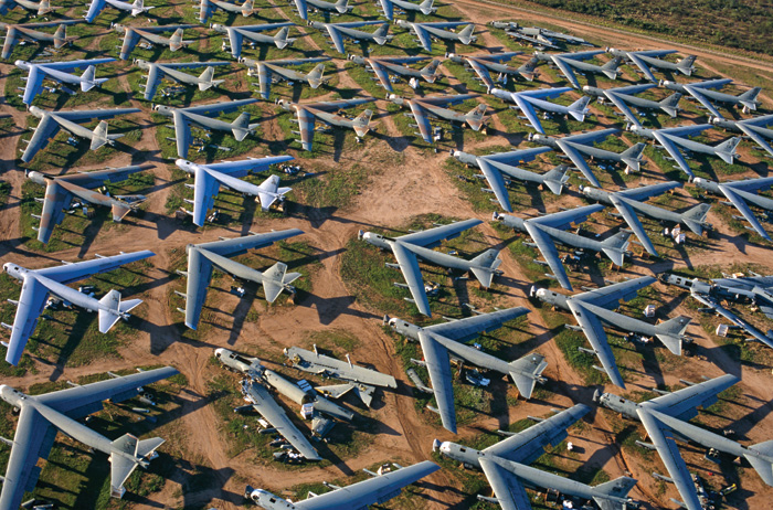 Rows of B-52 bombers in storage at the Davis-Monthan Boneyard