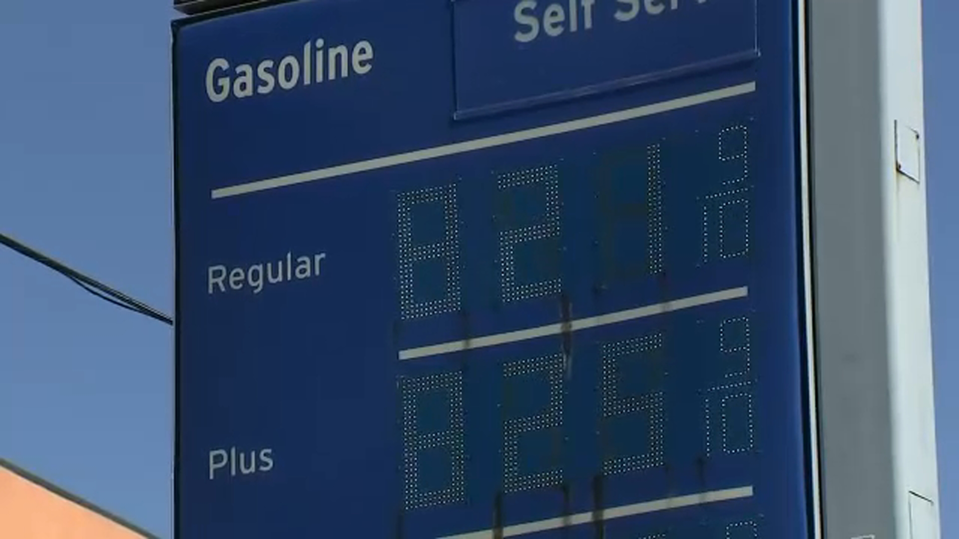 Gas price sign in Los Angeles showing high averages amid Iran war