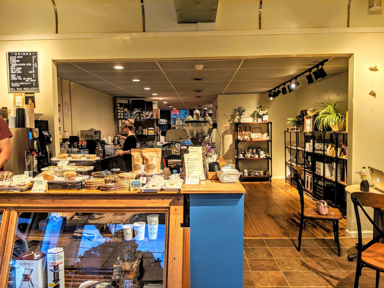 Coffee bar at Storied Coffee with professional espresso machine