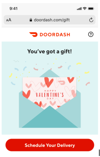 DoorDash gifting interface showing delivery options