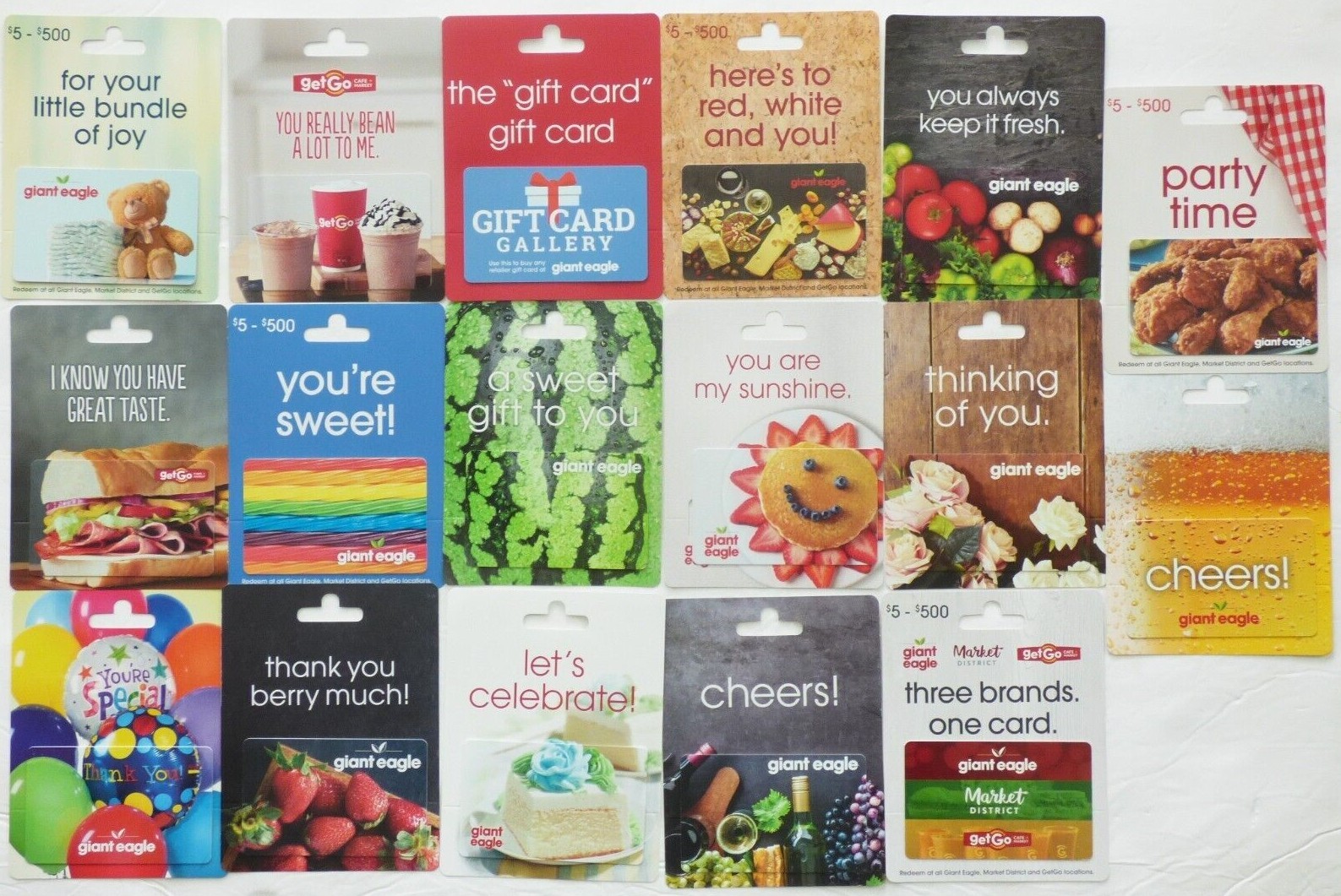 Physical Giant Eagle gift cards displayed in a group