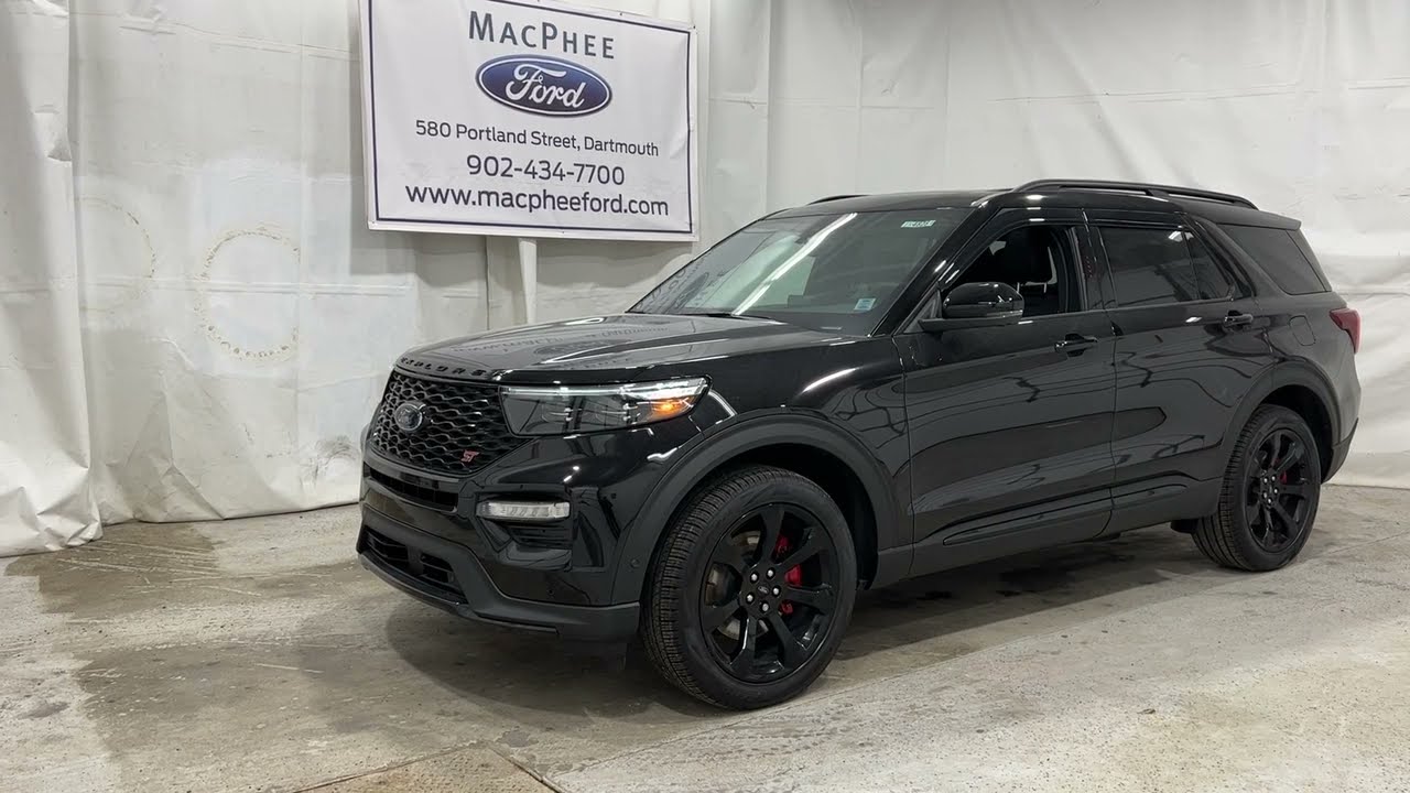 Black 2022 Ford Explorer ST 4WD with gloss black wheels and performance styling