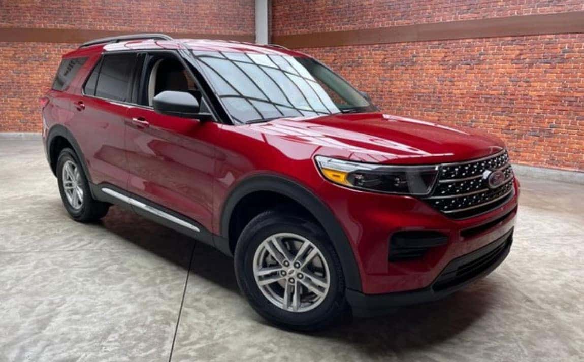 Red Ford Explorer at a local dealership