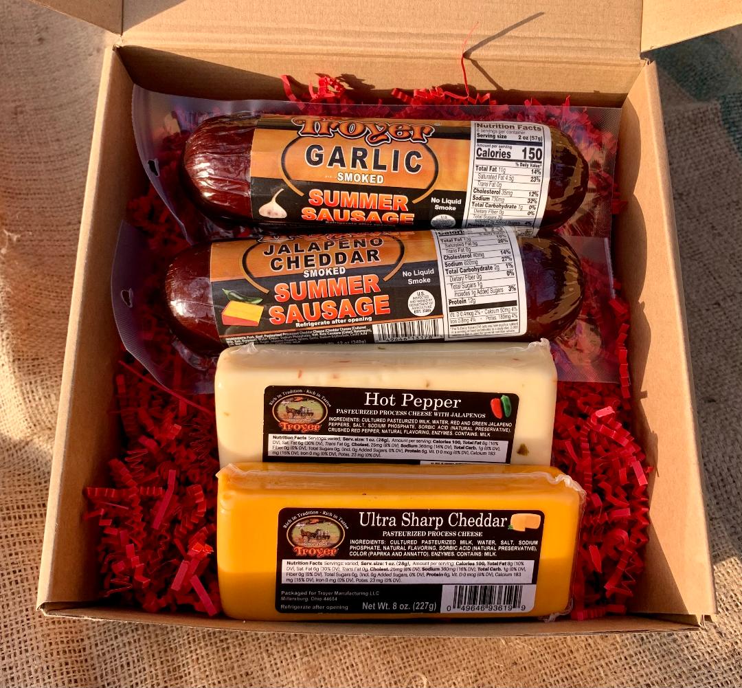 Small Summer Sausage and Cheese Gift Box with two sausages and cheese blocks