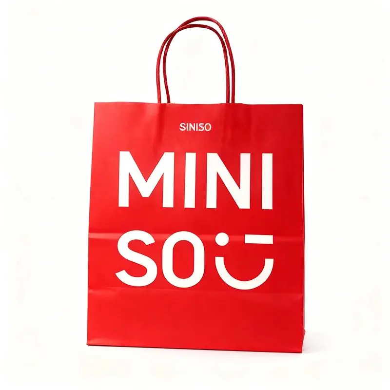 Miniso red paper gift bag with cute printed design for eco-friendly packaging