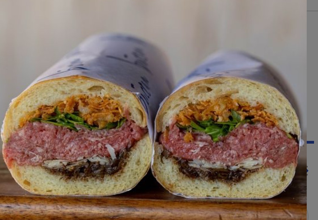 Buccan Beef Carpaccio sandwich cross section