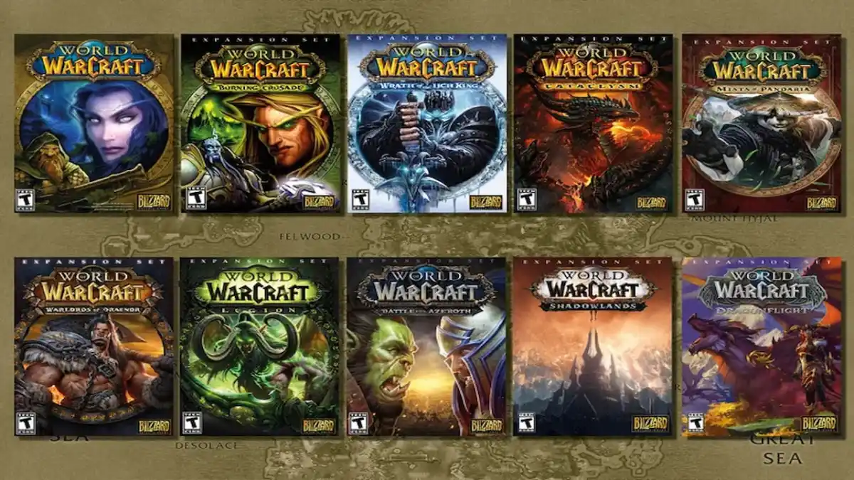 Key art representing the various eras of World of Warcraft expansions