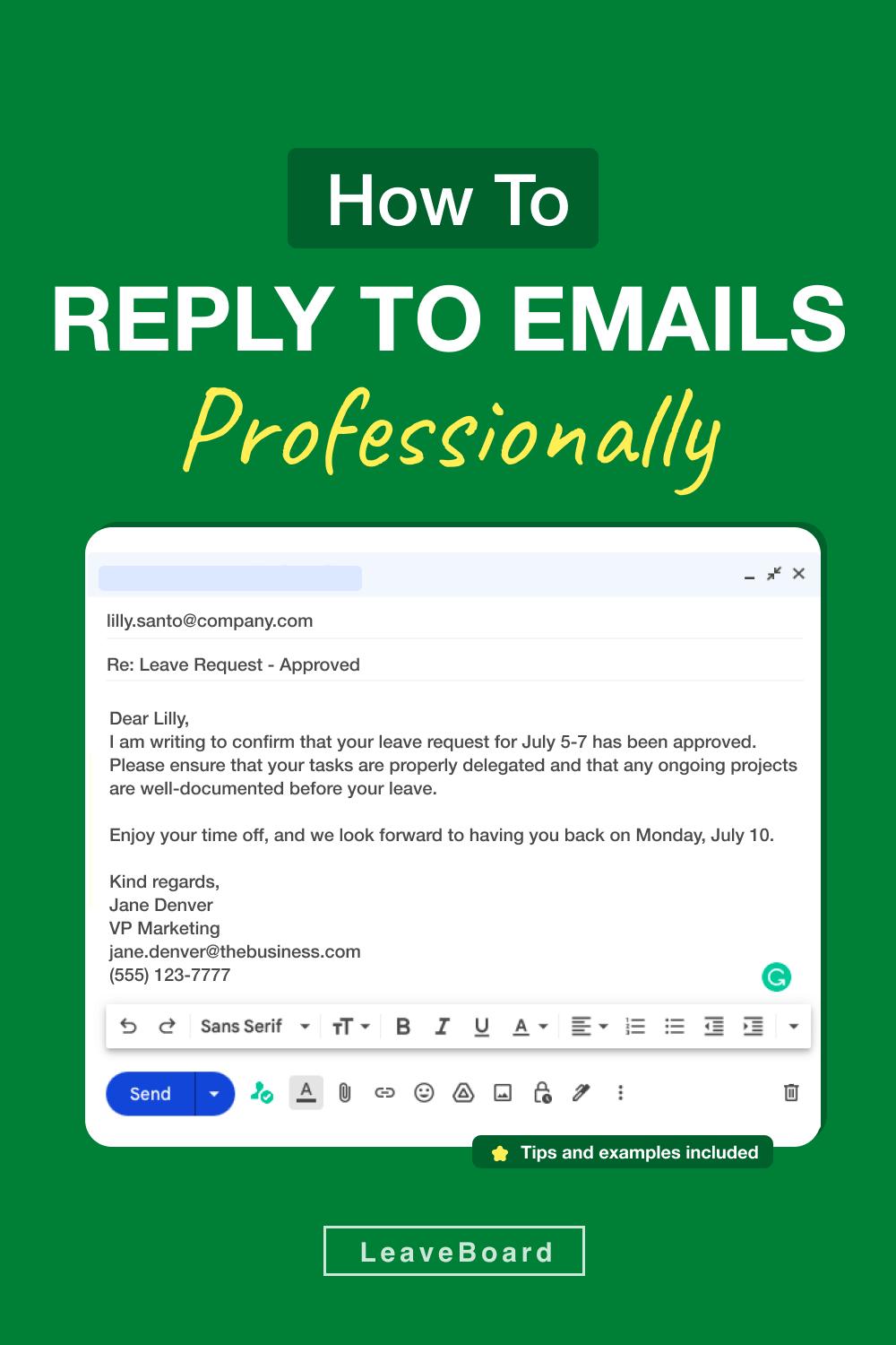 Examples of professional email replies